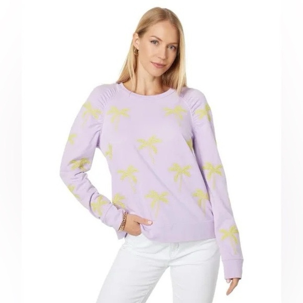 Lilly Pulitzer Lavender Sweater with Yellow Palm Design